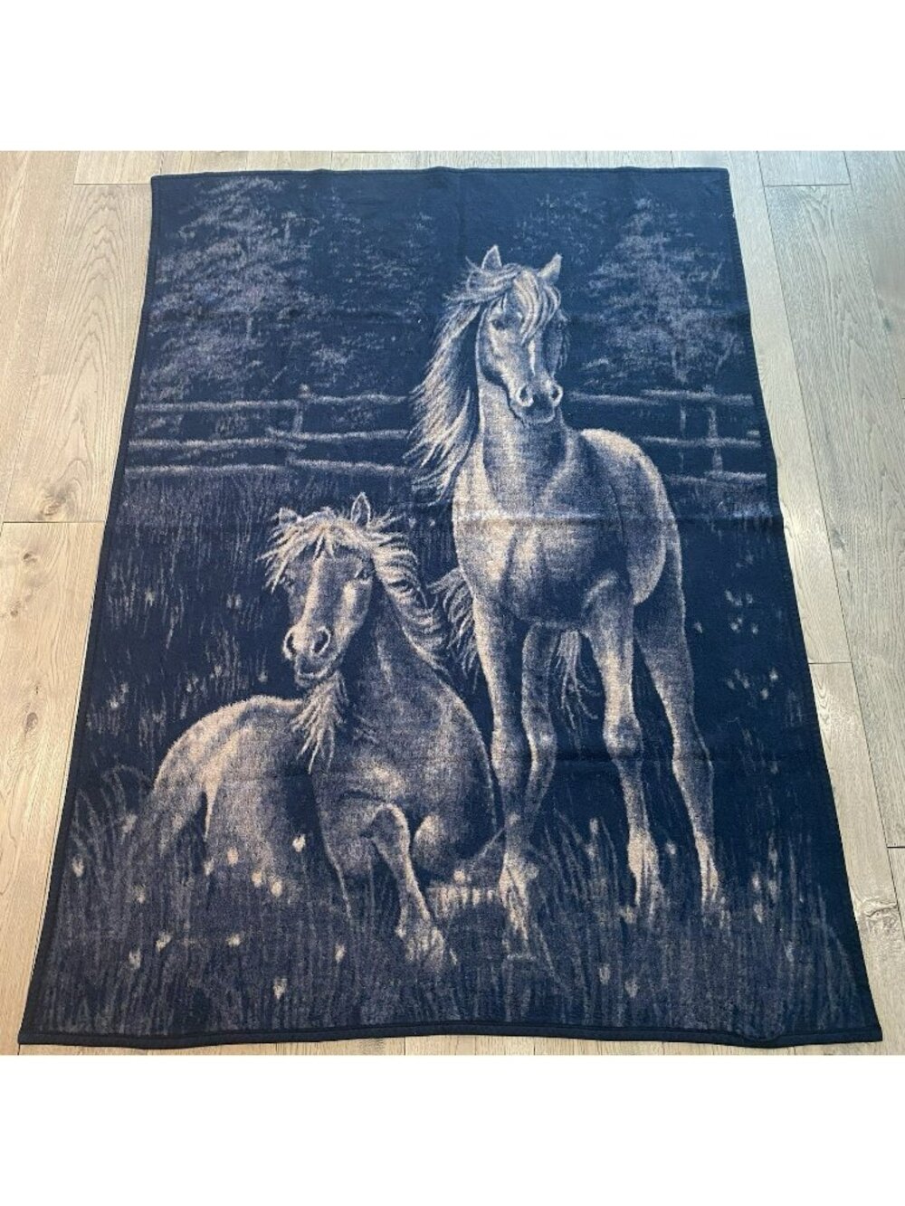 Vintage Biederlack Horse Graphic Acrylic Blanket Reversible 73L x53W